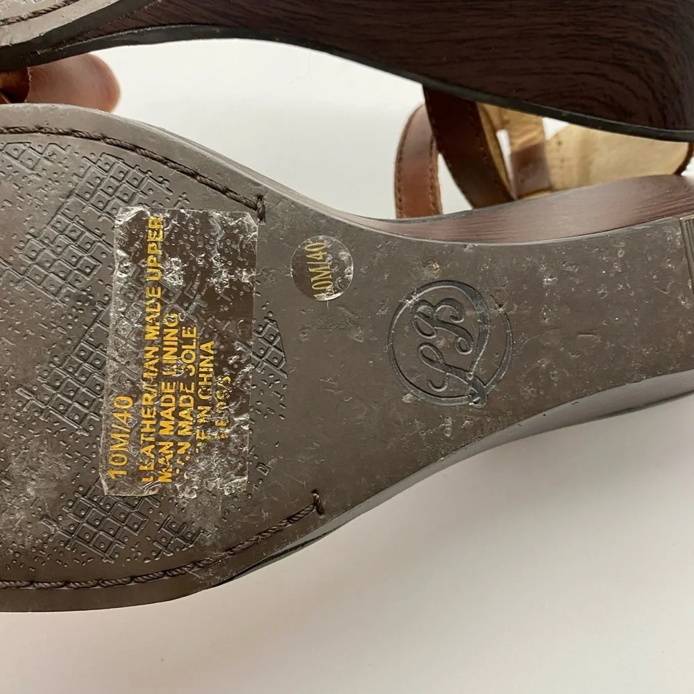 Lucky‎ Brand Ankle Strap Brown Gold Wedge Sandals women’s size 10M